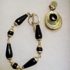 STERLING SILVER BLACK ONYX BRACELET & PENDANT SET